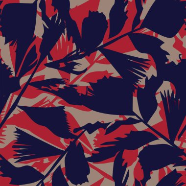 Moda tekstil, grafik ve el sanatları için Tropik Yaprak desenli fırça darbeleri