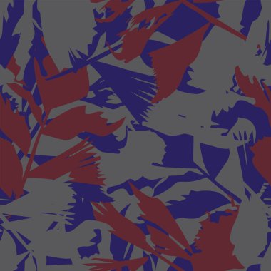 Moda tekstil, grafik ve el sanatları için Tropik Yaprak desenli fırça darbeleri