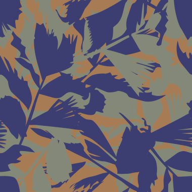 Moda tekstil, grafik ve el sanatları için Tropik Yaprak desenli fırça darbeleri