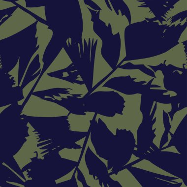 Moda tekstil, grafik ve el sanatları için Tropik Yaprak desenli fırça darbeleri