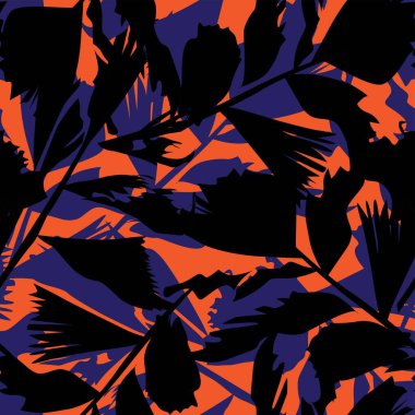 Moda tekstil, grafik ve el sanatları için Tropik Yaprak desenli fırça darbeleri