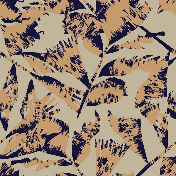 Moda tekstil, grafik ve el sanatları için Tropik Yaprak desenli fırça darbeleri