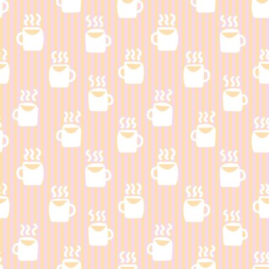 Moda tekstil, el sanatları, markalaşma, pazarlama ve web materyalleri için çizgili kahve fincanları kusursuz desen tasarımı