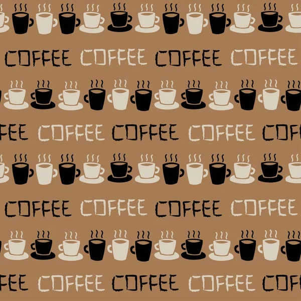 Koffie Cups Naadloos Patroon Ontwerp Met Teksten Voor Mode Textiel — Stockvector