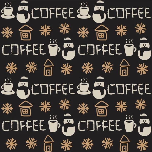 Coffee Cups Snowmen Seamless Pattern Design Texts Fashion Textiles Crafts — Stock vektor