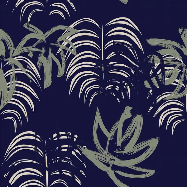 Tropical Leaf Brush Strokes Sömlös Mönsterdesign För Modetextilier Grafik Och — Stock vektor