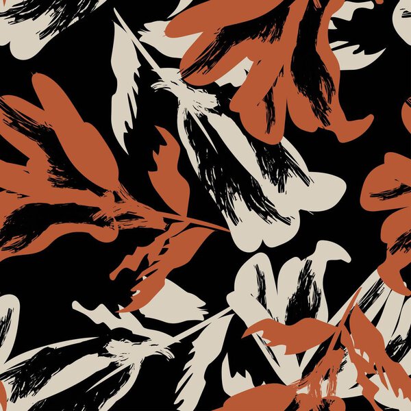 Floral brush strokes seamless pattern design for fashion textiles, graphics, backgrounds and crafts