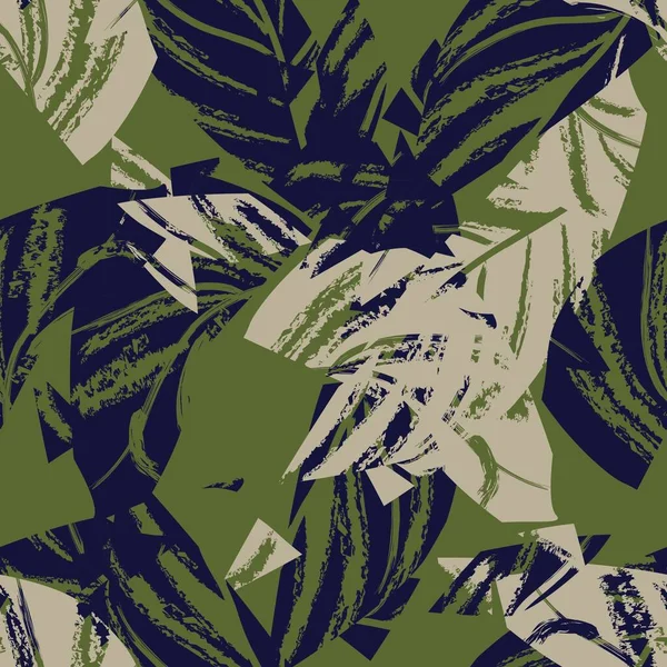 Brushstroke Tropical Leaf Seamless Pattern Design Fashion Textiles Graphics Crafts —  Vetores de Stock