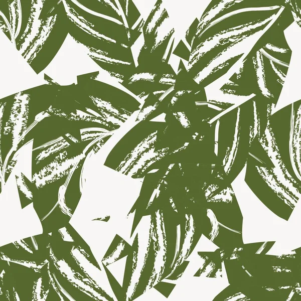 Brushstroke Tropical Leaf Seamless Pattern Design Fashion Textiles Graphics Crafts — 图库矢量图片