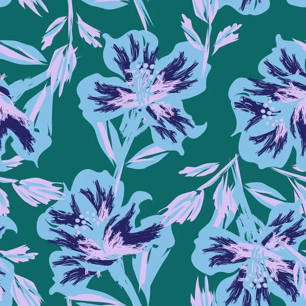 Coups Pinceau Floral Design Motif Sans Couture Pour Les Textiles — Image vectorielle