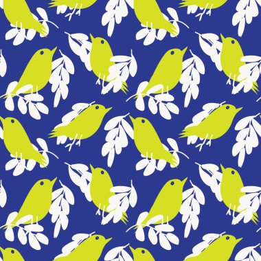 Tropical Leaf and sparrows seamless pattern design for fashion textiles, graphics and crafts