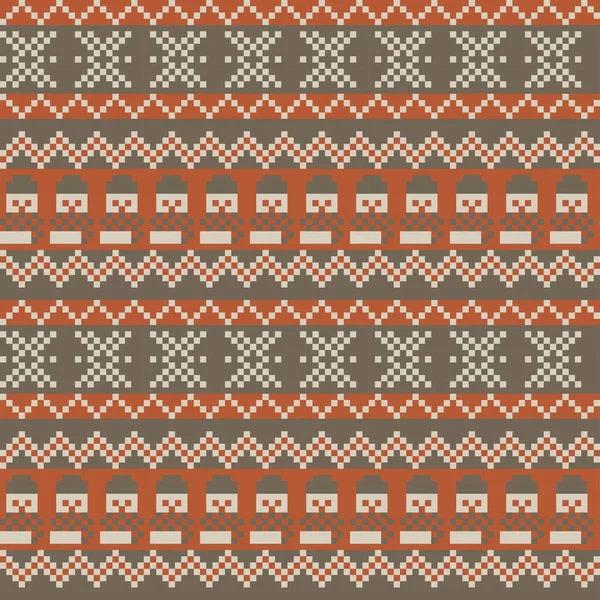 Christmas Snowman Fair Isle Pattern Design Für Modetextilien Strickwaren Und — Stockvektor