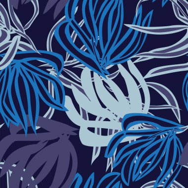 Moda tekstil, grafik ve el sanatları için tropik yapraksız desen tasarımı