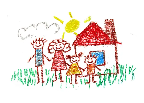 Happy family. Kids drawings — Stock Photo, Image