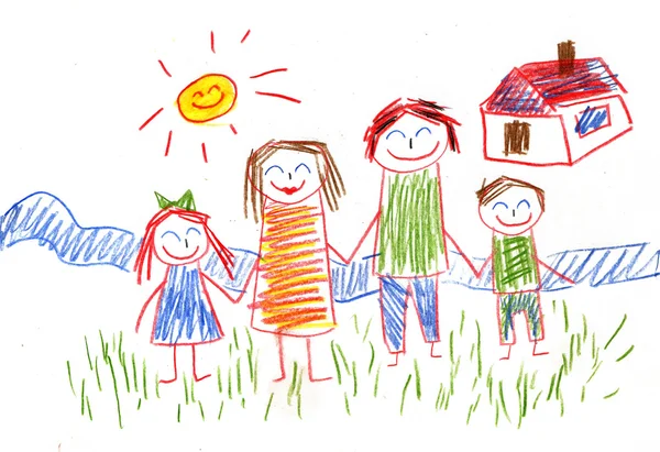 Familia feliz. Dibujos infantiles —  Fotos de Stock