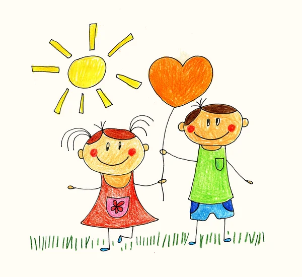 Szczęśliwych ludzi. rysunki dzieci — Zdjęcie stockowe