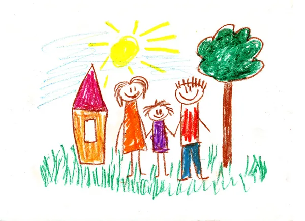 Happy family. Kids drawings — Stock Photo, Image