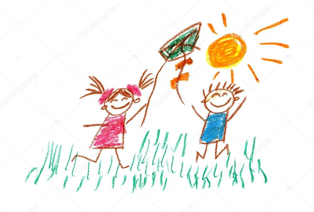 Playing kids. Kids drawings Stock Illustration by ©Helen_F #40967379