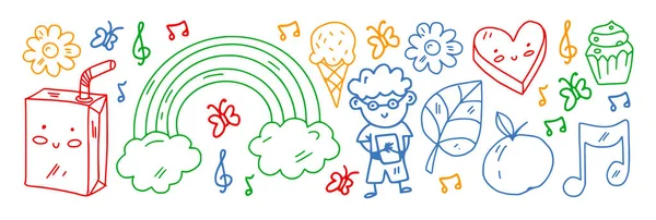School, kleuterschool, onderwijs. Creativiteit en verbeelding. Kleine kinderen online onderwijs, e-learning. — Stockvector