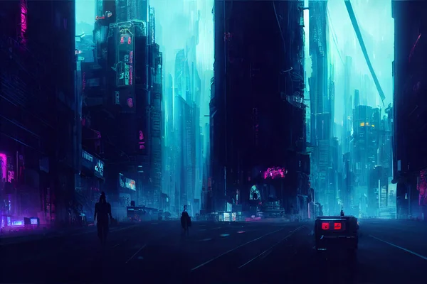 Cyberpunk city Digital illustration Future street