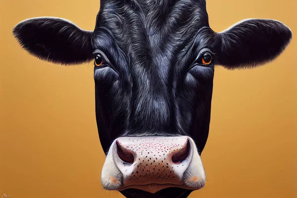 Cow portrait. Funny cow isolated on monochrome background. Farm animal. Cow illustration