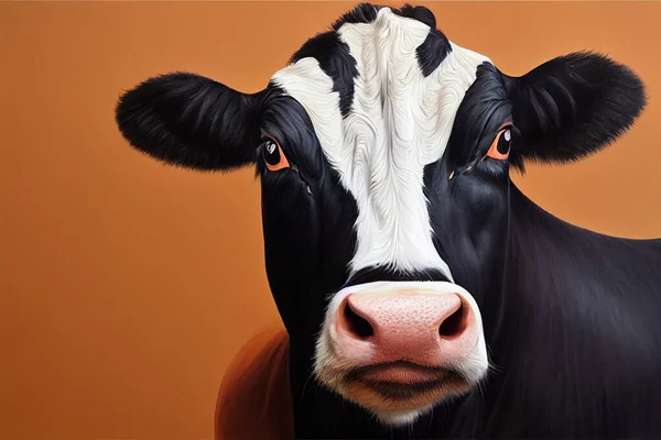 Cow portrait. Funny cow isolated on monochrome background. Farm animal. Cow illustration