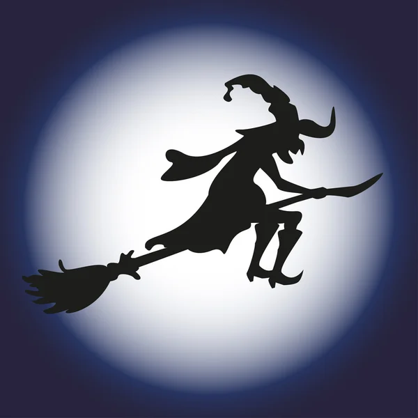 Хэллоуинская ведьма и луна. Силуэт. Isolated — стоковый вектор