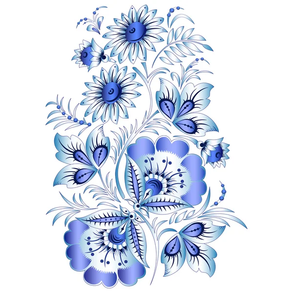 Patrón floral nacional ruso en estilo Gzhel (flores de cerámica rusa, pintadas con azul sobre blanco ). — Archivo Imágenes Vectoriales