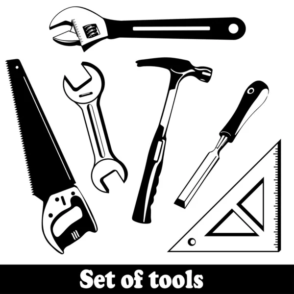 Herramientas de construcción conjunto vectorial aislado. Herramientas de mano (instrumentos) Kit — Archivo Imágenes Vectoriales