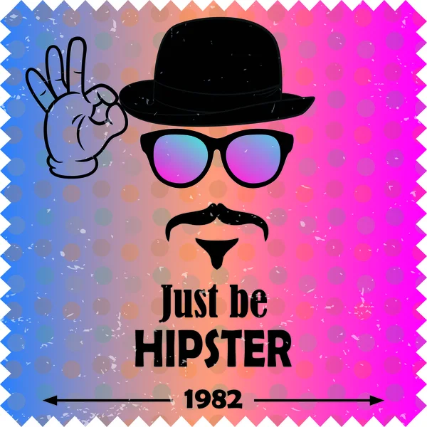 Hipster vector achtergrond. retro vintage labelontwerp. Hipster thema label, kaart. snor, glazen en bowler hat. kleurrijke. — Stockvector