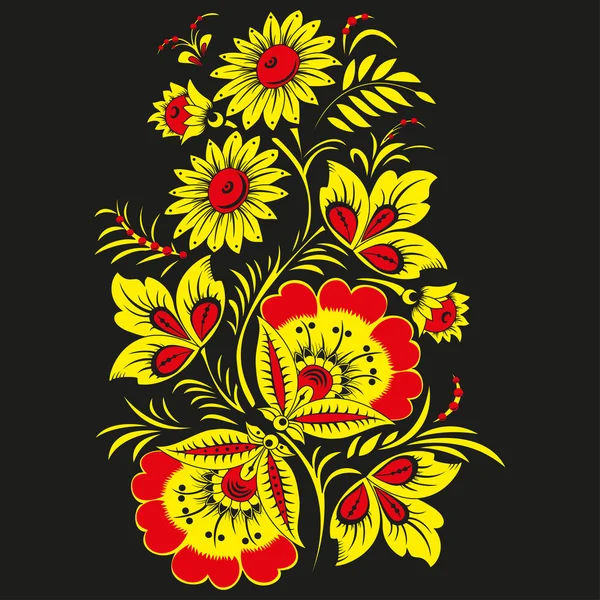 Fondo floral vectorial en el estilo tradicional ruso Khokhloma. Flores amarillas y rojas Vectores De Stock Sin Royalties Gratis