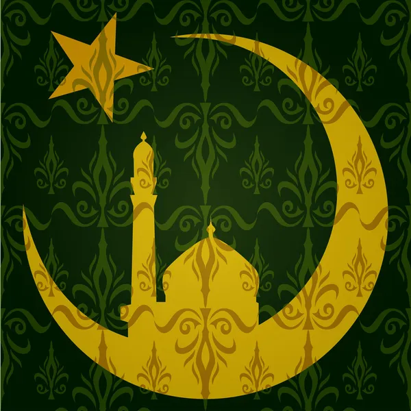Silhouette einer Moschee oder Masjid auf dem Mond mit Sternen auf abstrakt grünem Hintergrund, Konzept für den heiligen Monat Ramadan Kareem oder Ramazan Kareem der muslimischen Gemeinde. lizenzfreie Stockvektoren