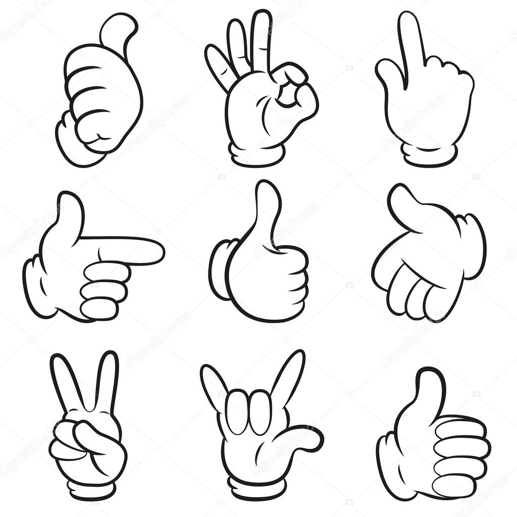 Set of gestures. Hands symbols (signals) collection. Cartoon style. Isolated on white background. Vector illustration