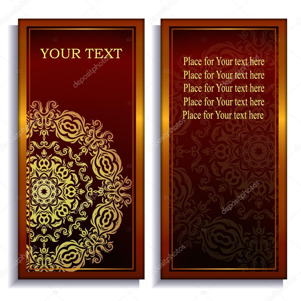Elegant template luxury card with lace ornament and place for text. Floral elements, ornate vector background. Use for invitations, greeting card, menu.