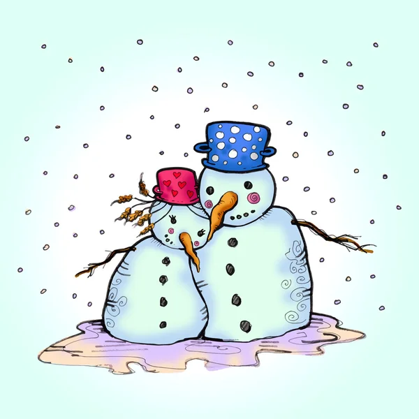 Snowman and his girlfriend in love — Stock Photo, Image