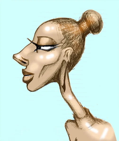 Caricatura del perfil de mujer-s, dibujo a mano imagen — Foto de Stock