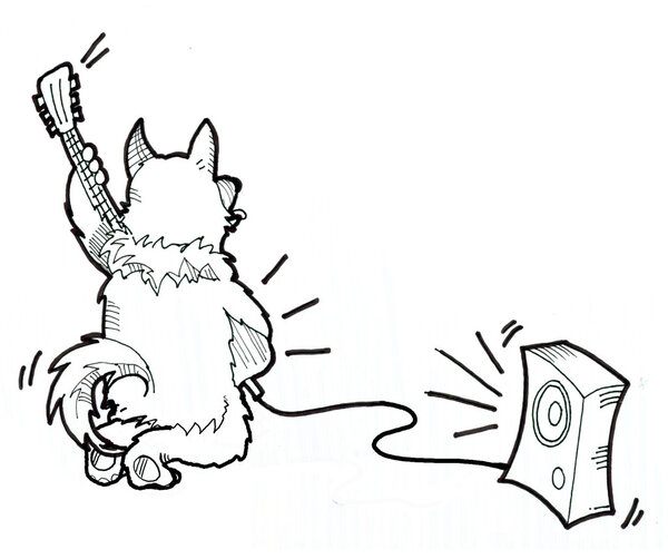 Cartoon dog. Siberian husky playing an electric guitar