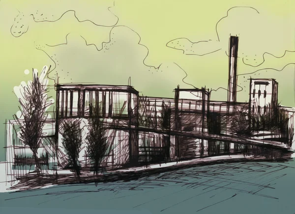 Endüstriyel Bina çizim — Stok fotoğraf