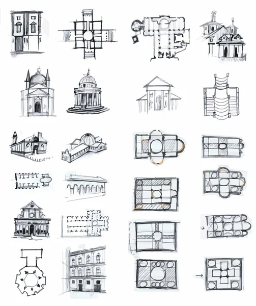 Skizzen historischer Gebäude — Stockfoto