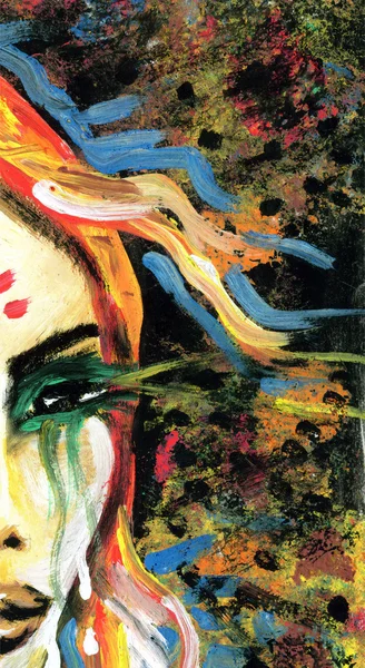 Malování detail s ženské oko a abstraktní rainbow malované pozadí — Stock fotografie