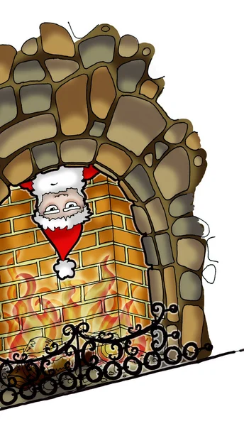 Babbo Natale sbirciando capovolto dal camino — Foto Stock