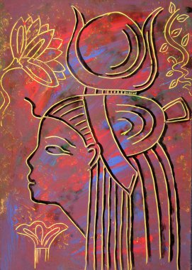 Egyptian Goddess Hathor on colorful background clipart