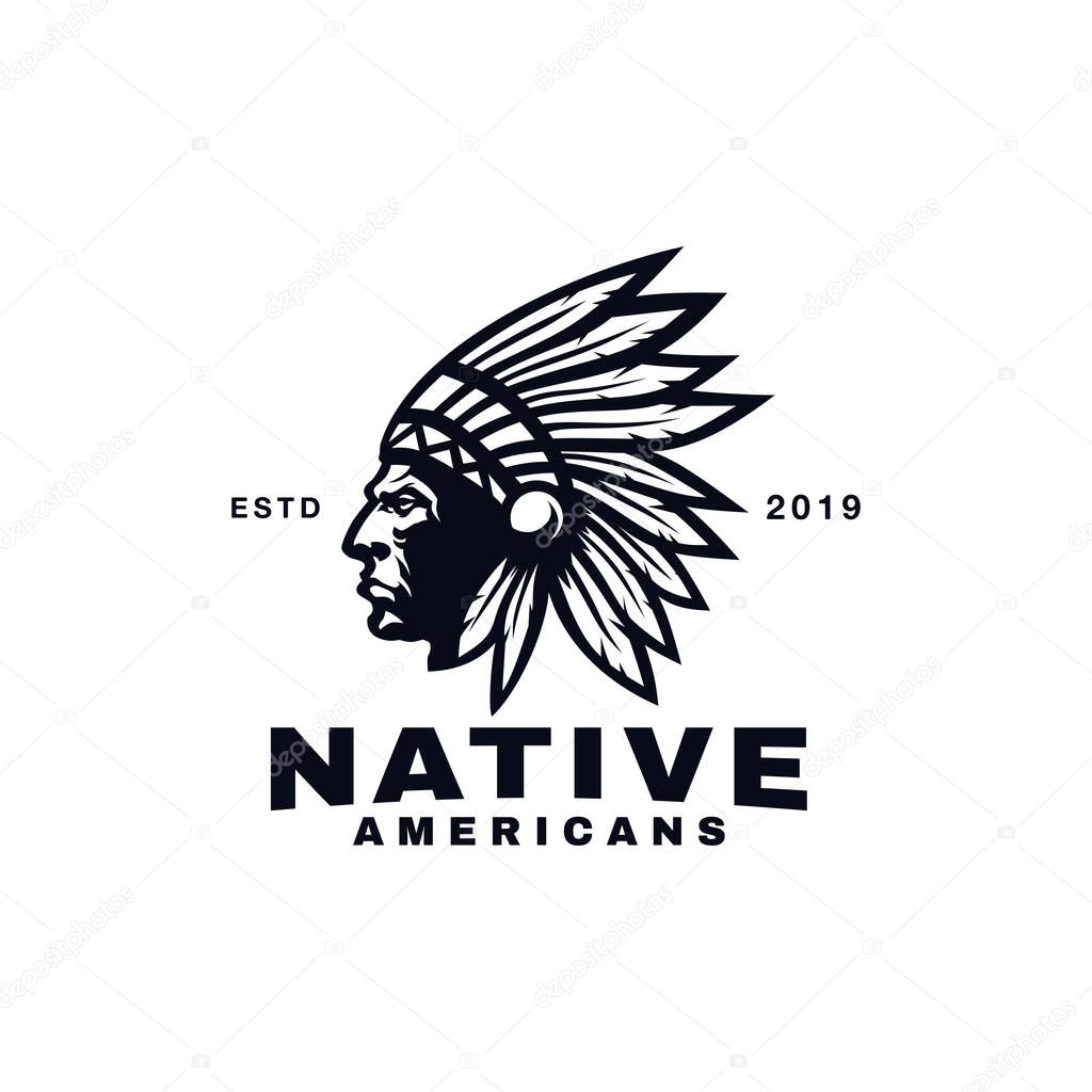 Chief Head Native American Logo Design Template