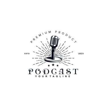 Vintage Retro Rustic podcast logo vektör tasarımı şablonu ilham fikri