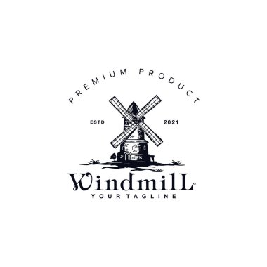 Vintage Retro Rustic Windmill logo vektör tasarım şablonu ilham fikri