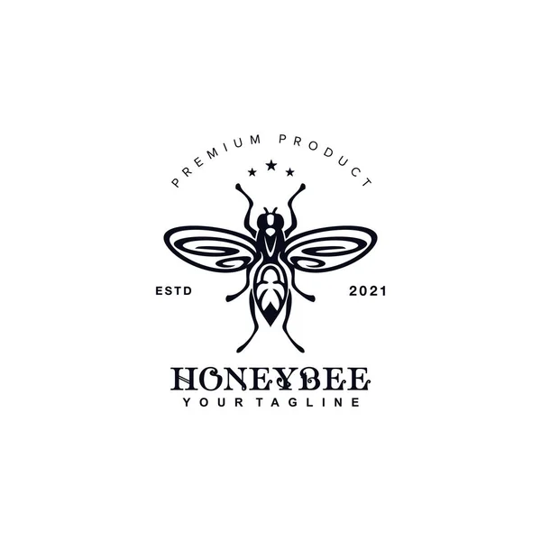 Vintage Classic Retro Honey Bee Logo Vector Design Template Inspiration — 스톡 벡터