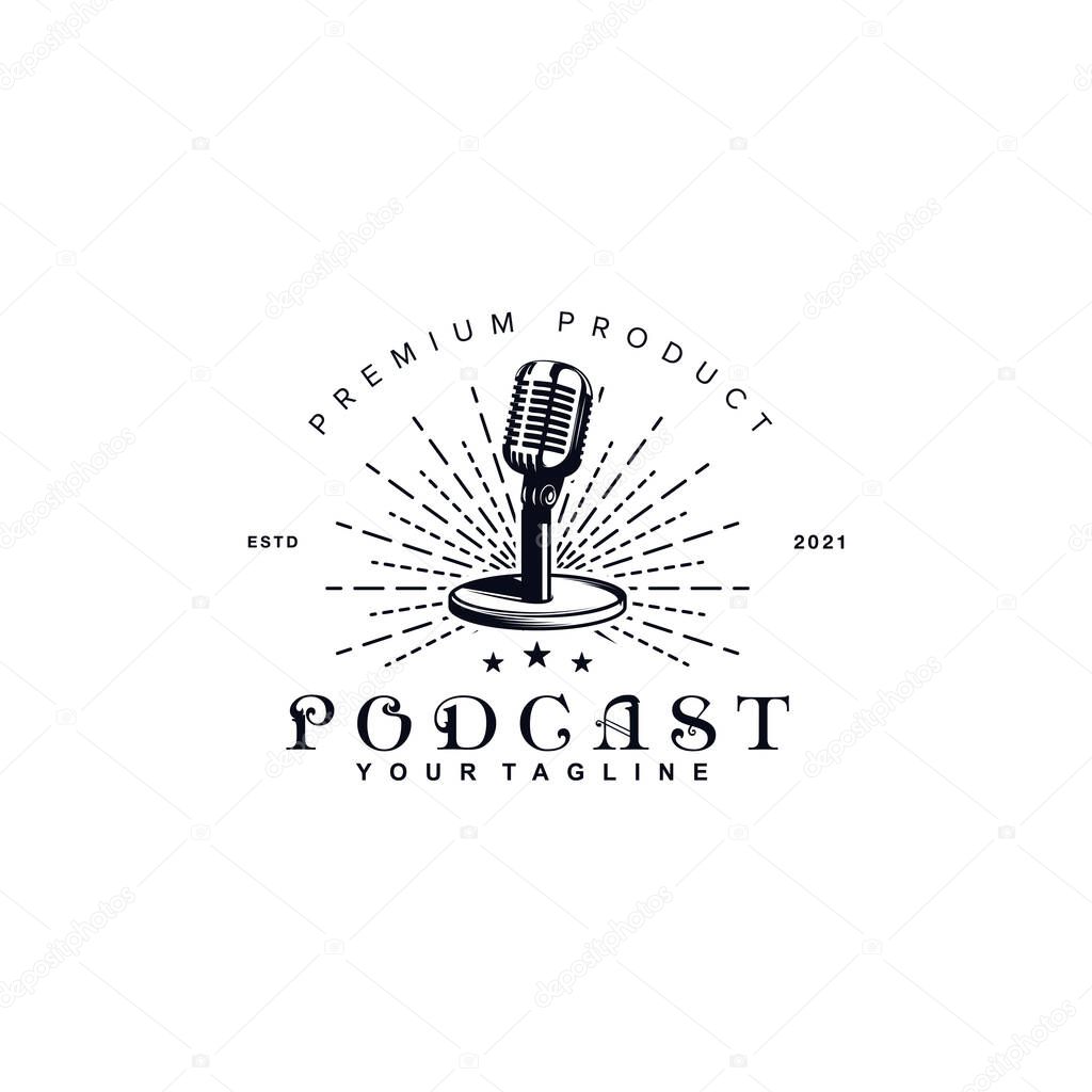 Vintage Retro Rustic Podcast logo vector design template inspiration idea