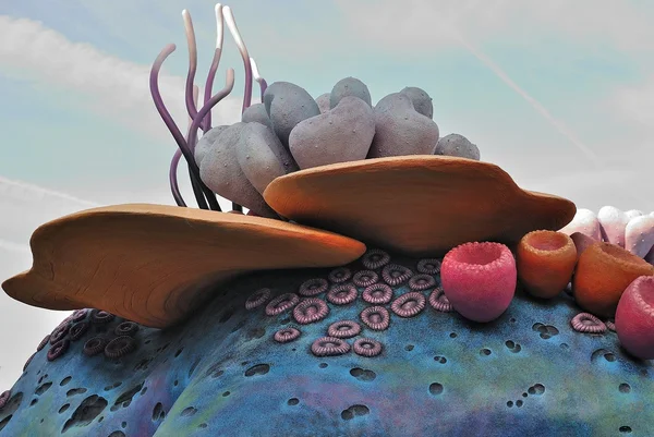 Mavi gökyüzü arka plan üzerinde sualtı dünyası