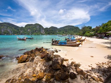 Long-tail Boats on the Shore of Ko Phi Phi Island, Thailand