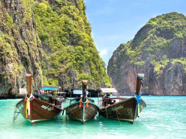 Longtail tekneler maya Bay, ko phi phi, Tayland